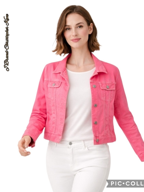 J Brand Jackets & Blazers - J Brand-Christopher Kane jacket denim neon pink-peach button front sz lrg 🎉 HP